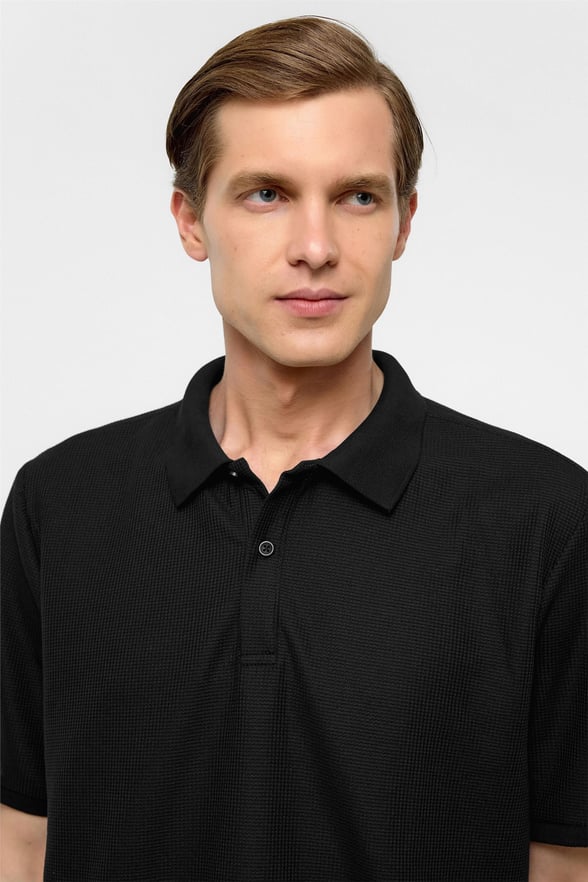 Siyah Regular Armürlü Polo Yaka Tişört