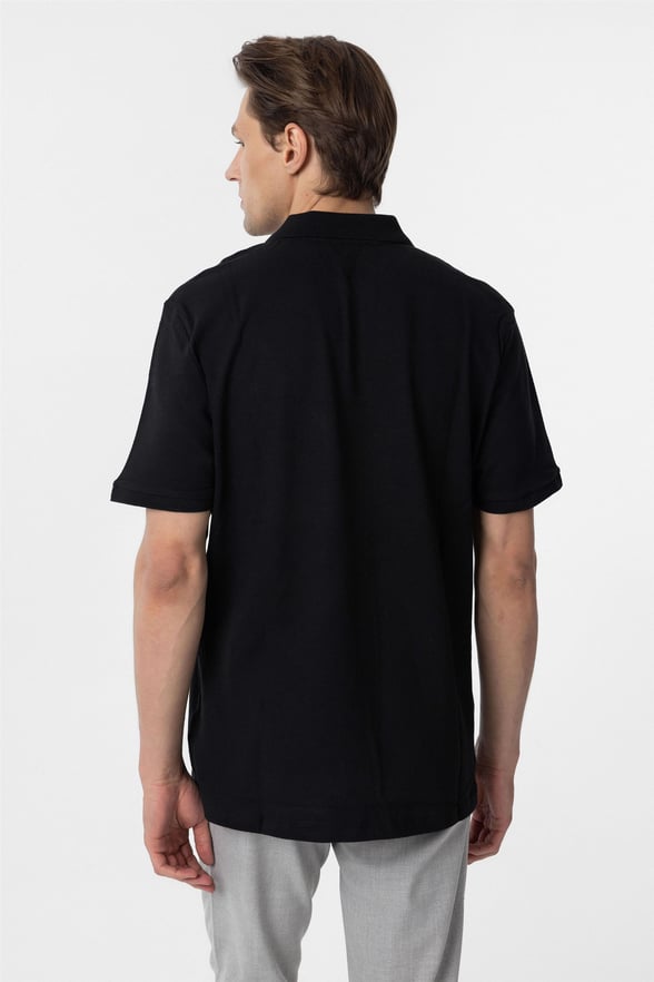 Siyah Regular Armürlü Polo Yaka Tişört