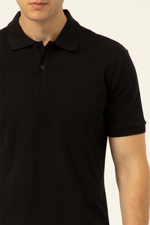 Siyah Regular Armürlü Polo Yaka  Tişört