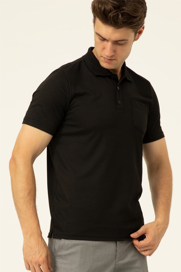 Siyah Regular Armürlü Polo Yaka  Tişört