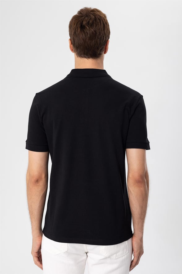 Siyah Regular Armürlü Polo Yaka  Tişört