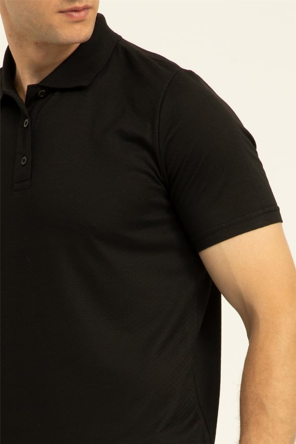 Siyah Regular Armürlü Polo Yaka  Tişört