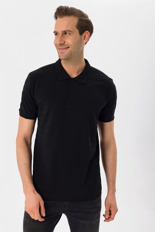 Siyah Regular Armürlü Polo Yaka  Tişört