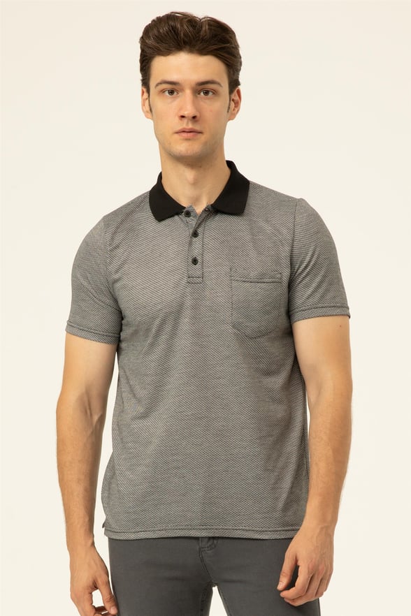 Siyah Regular Armürlü Polo Yaka  Tişört