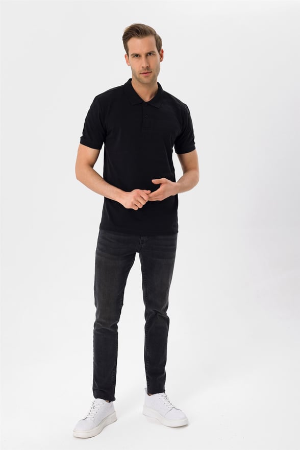 Siyah Regular Armürlü Polo Yaka  Tişört