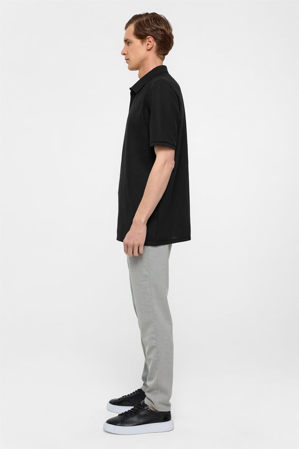 Siyah Regular Armürlü Polo Yaka Tişört