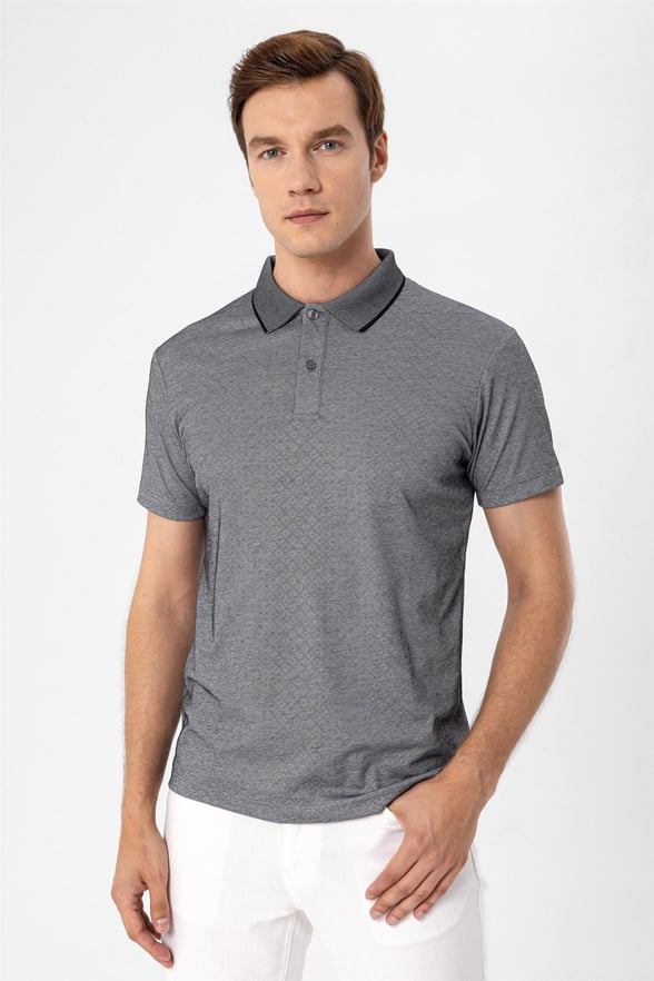 Siyah Regular Armürlü Polo Yaka  Tişört