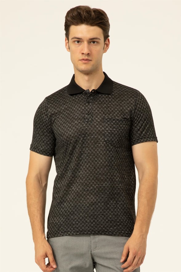 Siyah Regular Armürlü Polo Yaka  Tişört