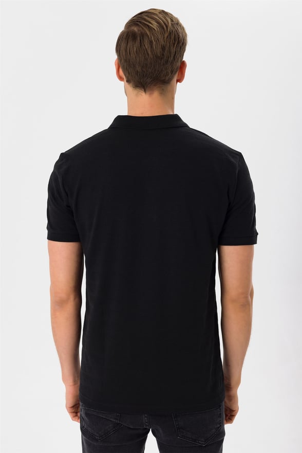 Siyah Regular Armürlü Polo Yaka  Tişört