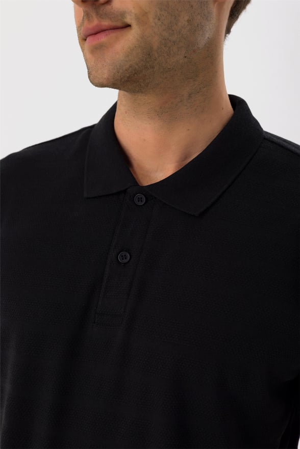 Siyah Regular Armürlü Polo Yaka  Tişört