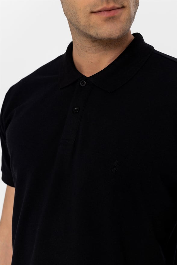 Siyah Regular Armürlü Polo Yaka  Tişört