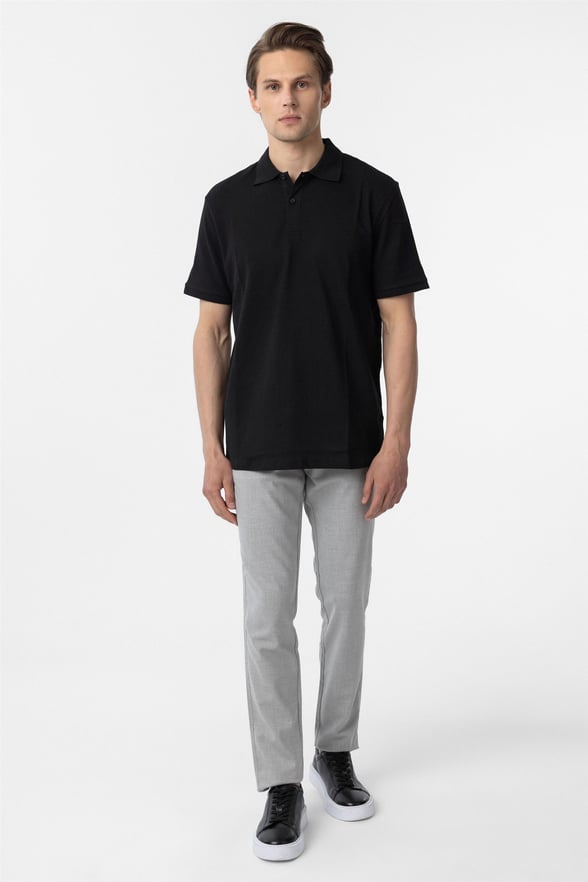 Siyah Regular Armürlü Polo Yaka Tişört