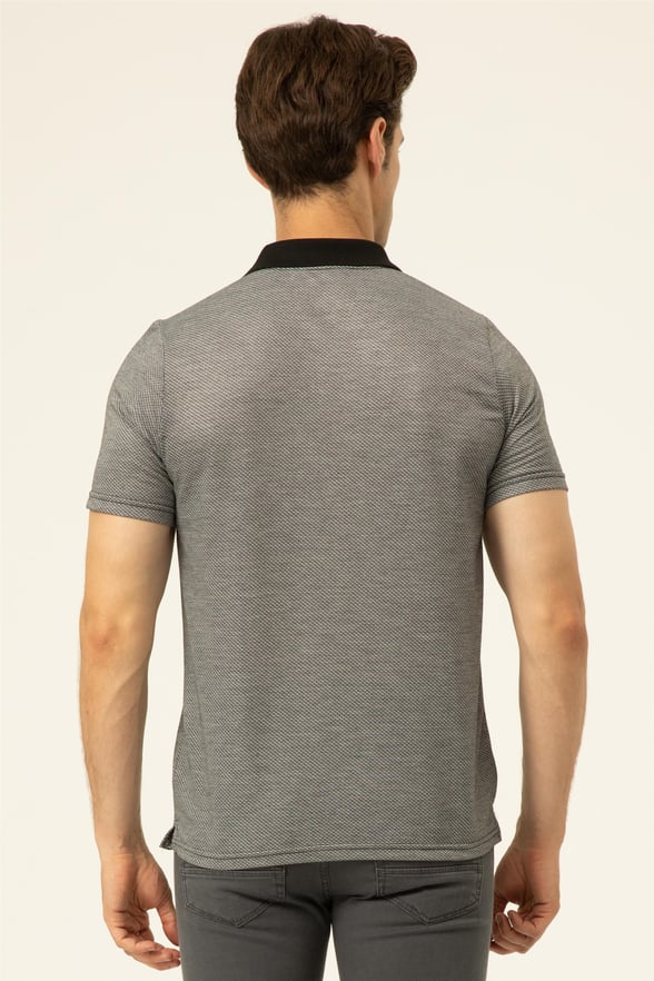 Siyah Regular Armürlü Polo Yaka  Tişört