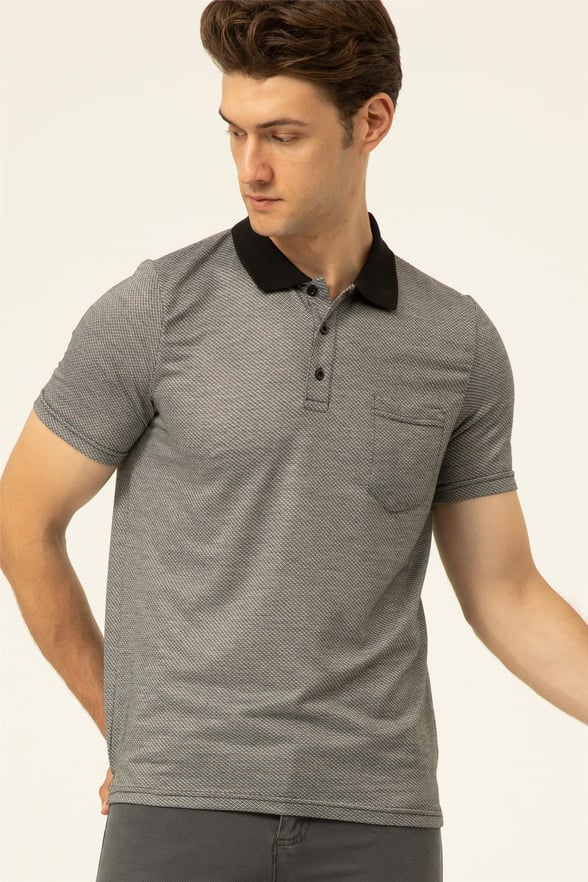 Siyah Regular Armürlü Polo Yaka  Tişört