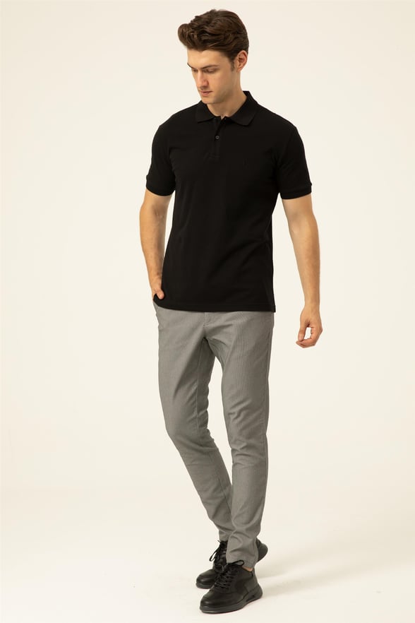 Siyah Regular Armürlü Polo Yaka  Tişört
