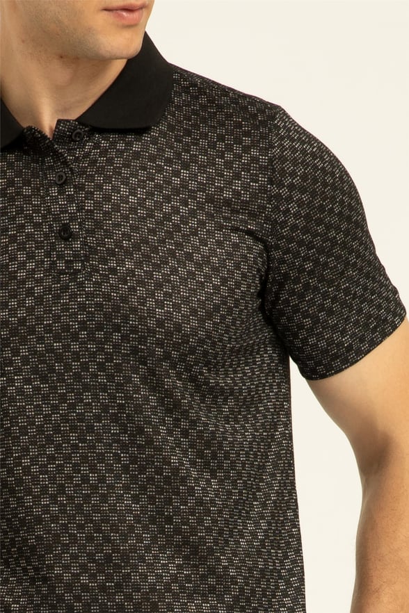 Siyah Regular Armürlü Polo Yaka  Tişört