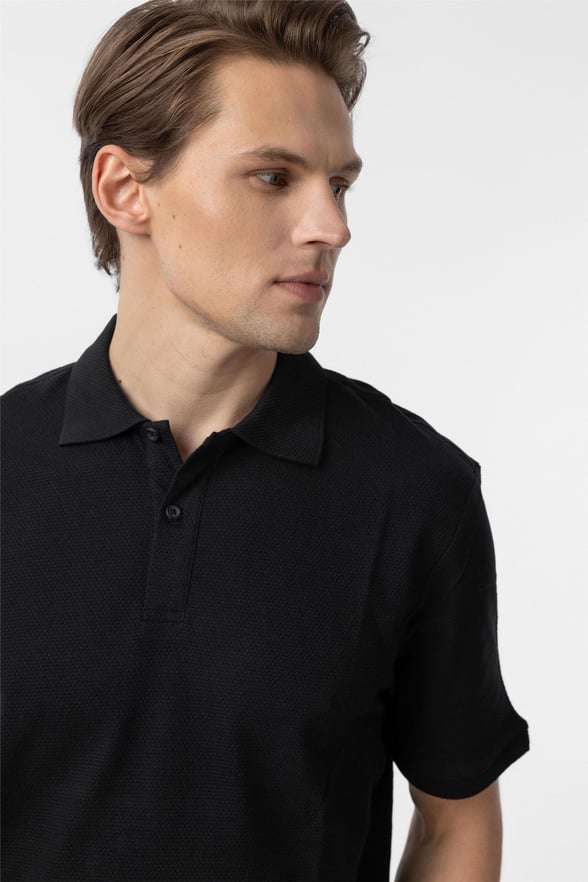 Siyah Regular Armürlü Polo Yaka Tişört