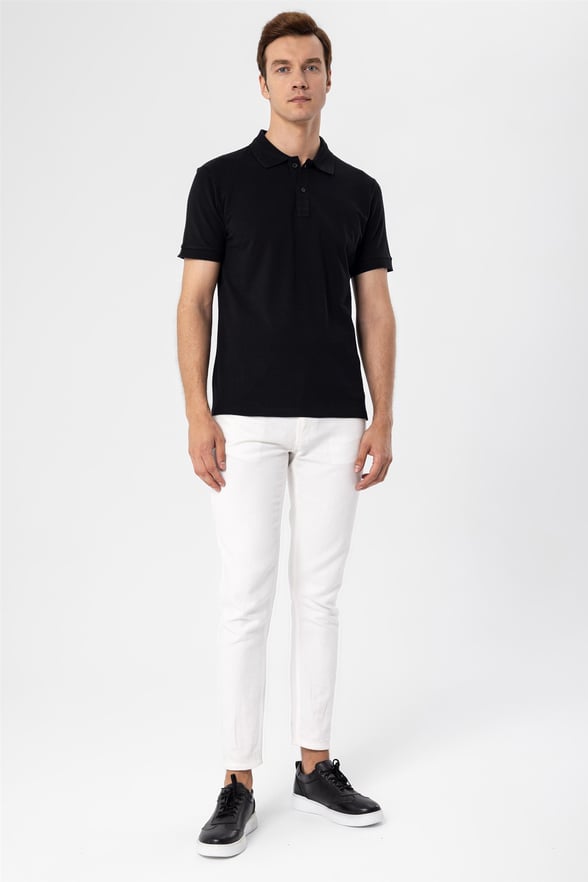 Siyah Regular Armürlü Polo Yaka  Tişört