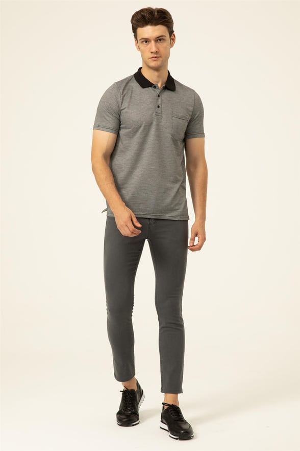 Siyah Regular Armürlü Polo Yaka  Tişört