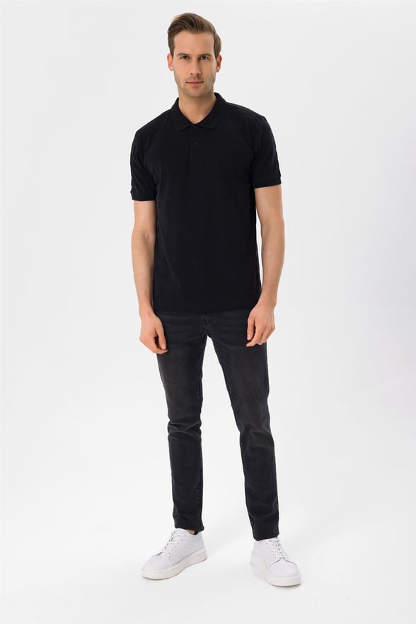 Siyah Regular Armürlü Polo Yaka  Tişört