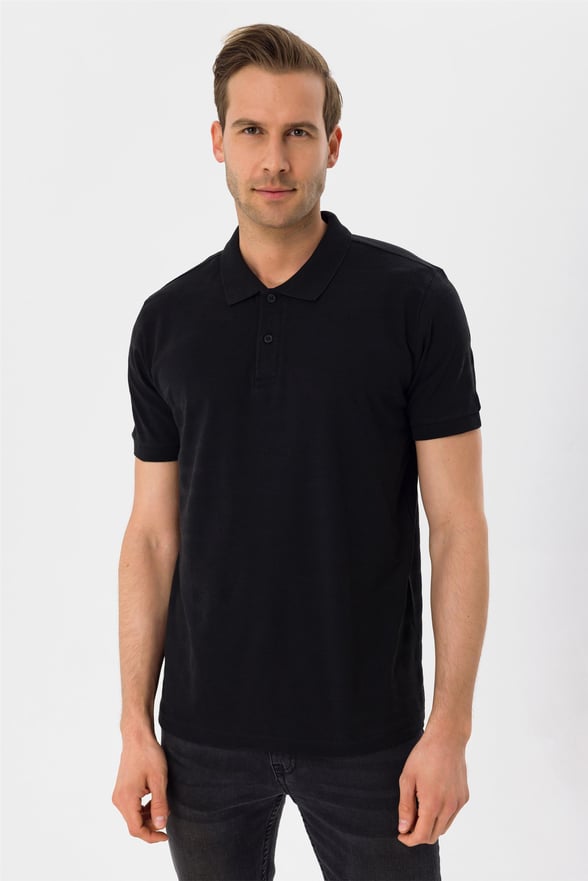Siyah Regular Armürlü Polo Yaka  Tişört