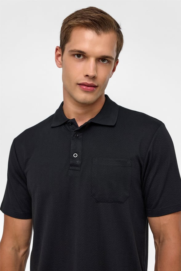 Siyah Regular Armürlü Polo Yaka Tişört