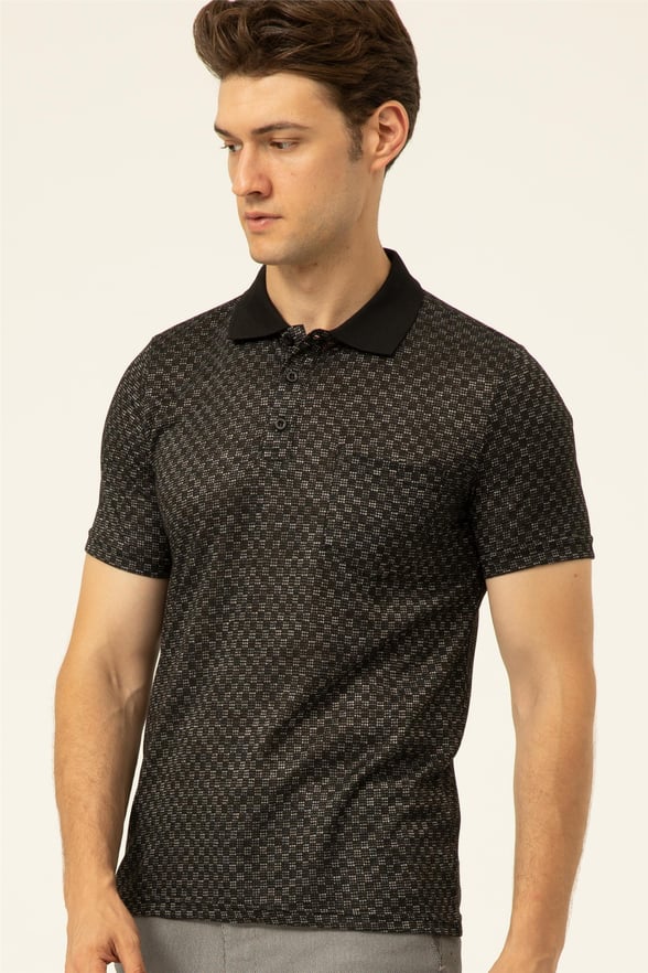 Siyah Regular Armürlü Polo Yaka  Tişört