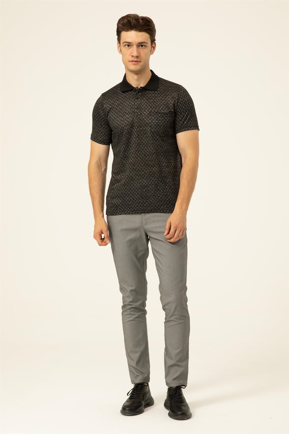 Siyah Regular Armürlü Polo Yaka  Tişört