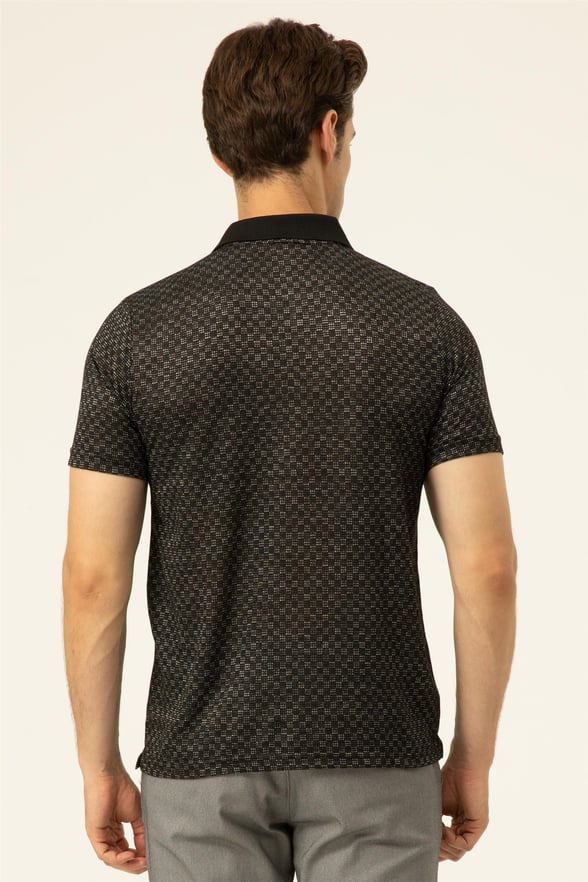 Siyah Regular Armürlü Polo Yaka  Tişört