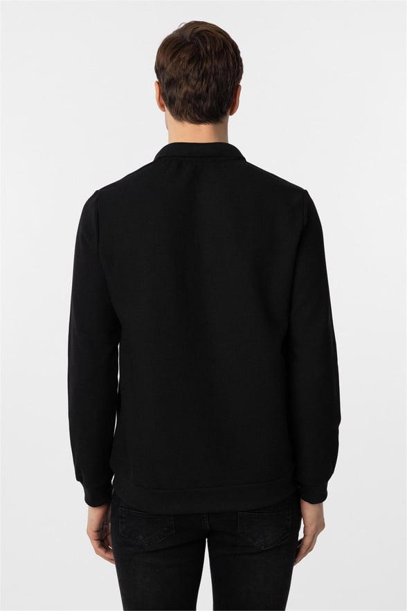 Siyah Regular Armürlü Polo Yaka Triko