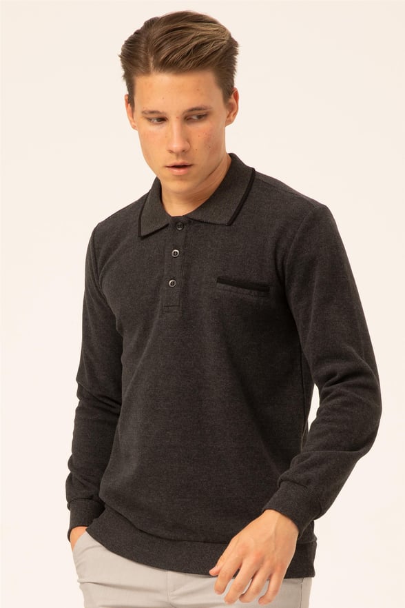Siyah Regular Armürlü Polo Yaka  Triko