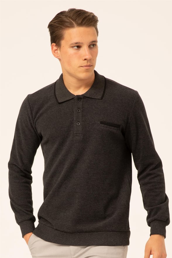 Siyah Regular Armürlü Polo Yaka  Triko