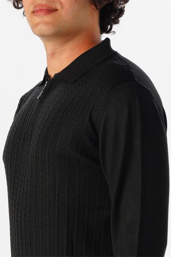 Siyah Regular Armürlü Polo Yaka Triko