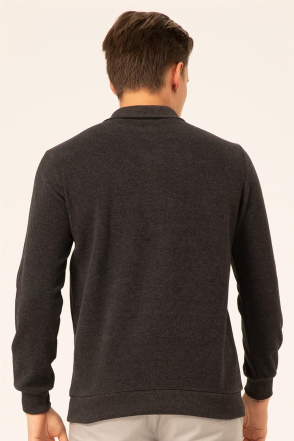 Siyah Regular Armürlü Polo Yaka  Triko