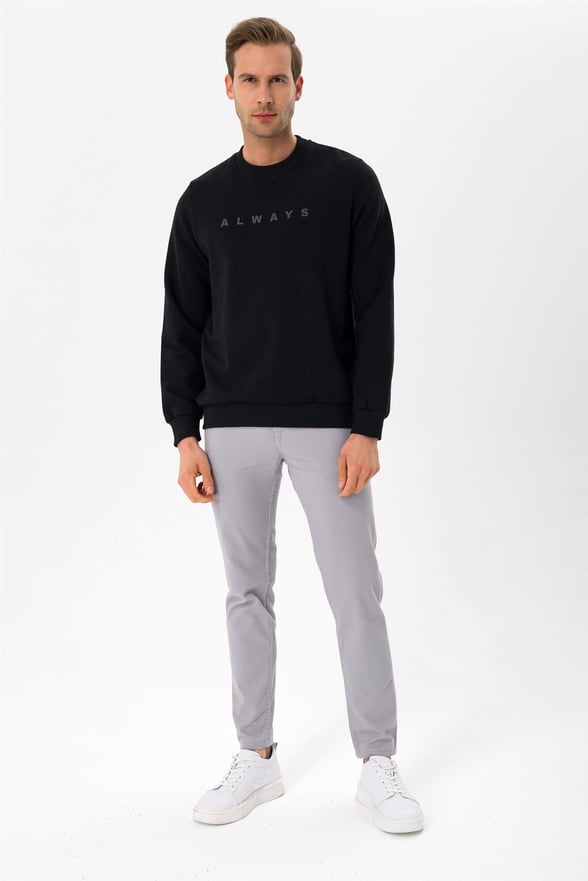 Siyah Regular Baskılı O Yaka  Sweatshirt