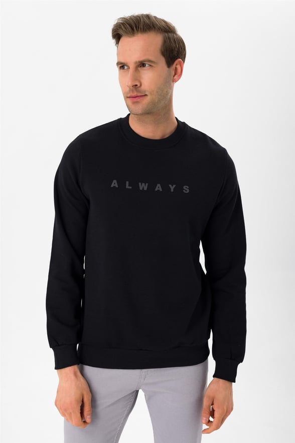 Siyah Regular Baskılı O Yaka  Sweatshirt