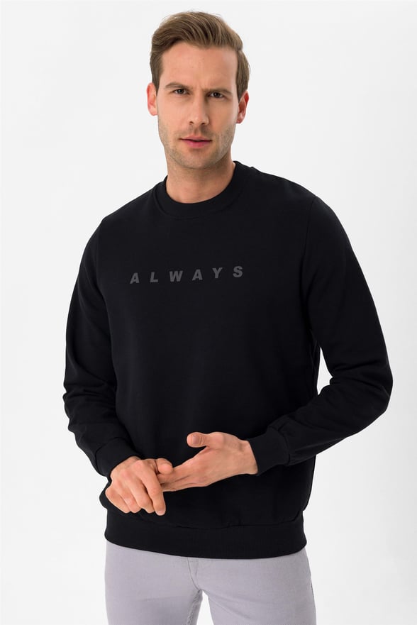 Siyah Regular Baskılı O Yaka  Sweatshirt