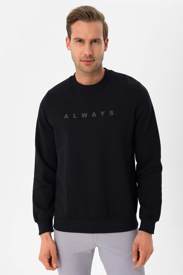 Siyah Regular Baskılı O Yaka  Sweatshirt
