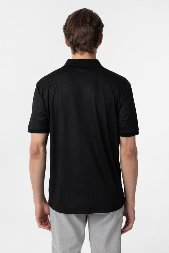 Siyah Regular Baskılı Polo Yaka Tişört