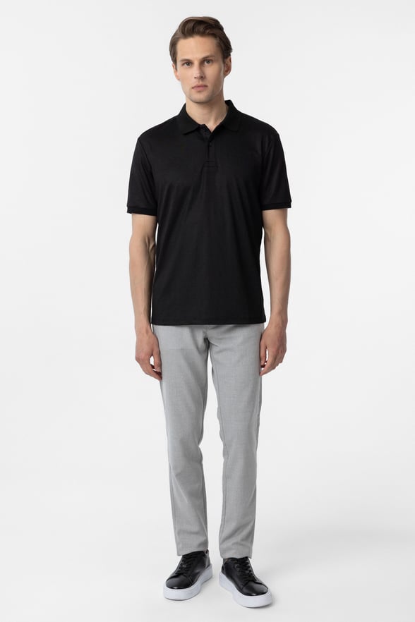 Siyah Regular Baskılı Polo Yaka Tişört