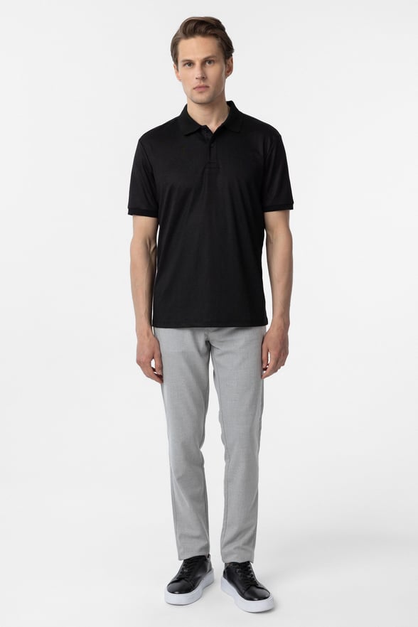 Siyah Regular Baskılı Polo Yaka Tişört