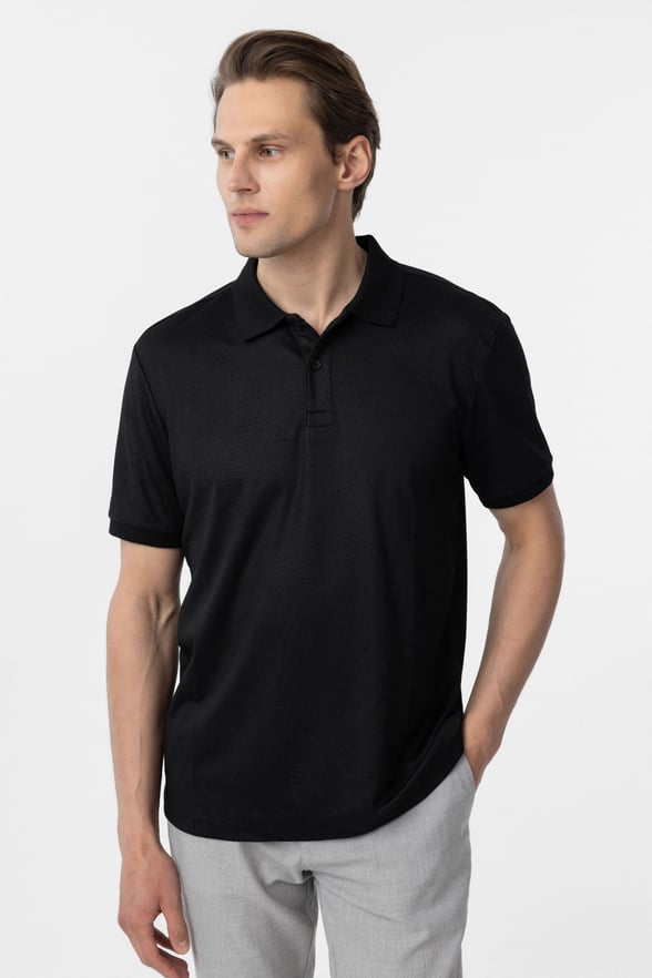 Siyah Regular Baskılı Polo Yaka Tişört