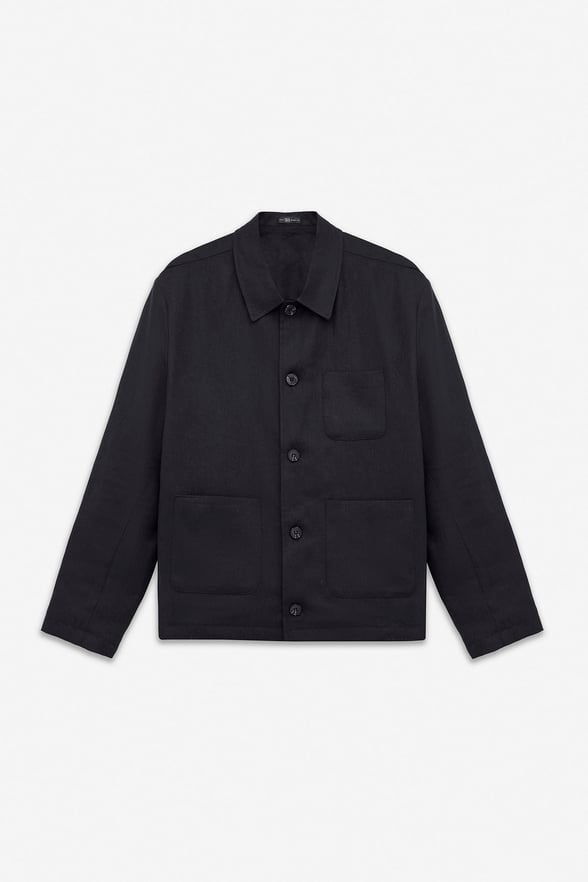 Siyah Regular Bebe Yaka Düz Poplin Torba Cep 4 Drop Spor Ceket