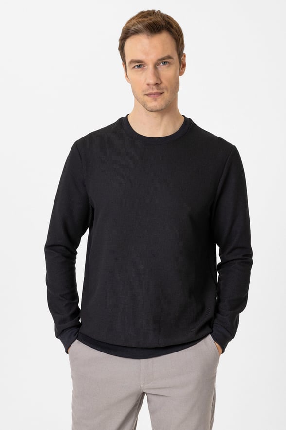 Siyah Regular Bisiklet Yaka Sweatshirt