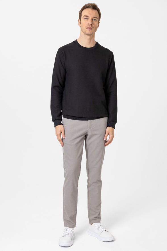 Siyah Regular Bisiklet Yaka Sweatshirt