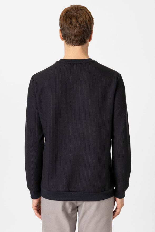 Siyah Regular Bisiklet Yaka Sweatshirt