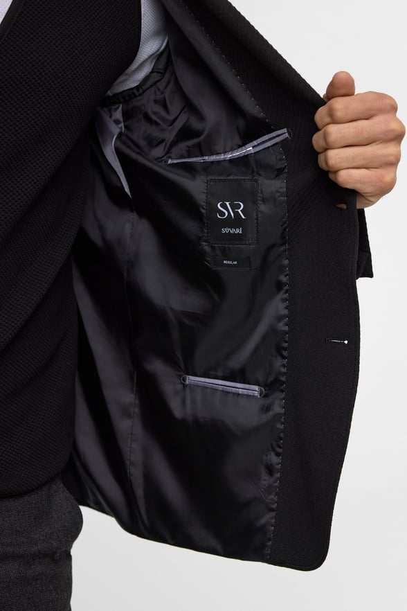 Siyah Regular Desenli Mono Yaka 6 Drop Ceket