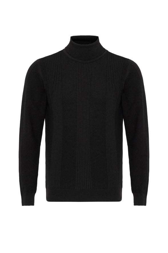 Siyah Regular Desenli Polo Yaka Triko