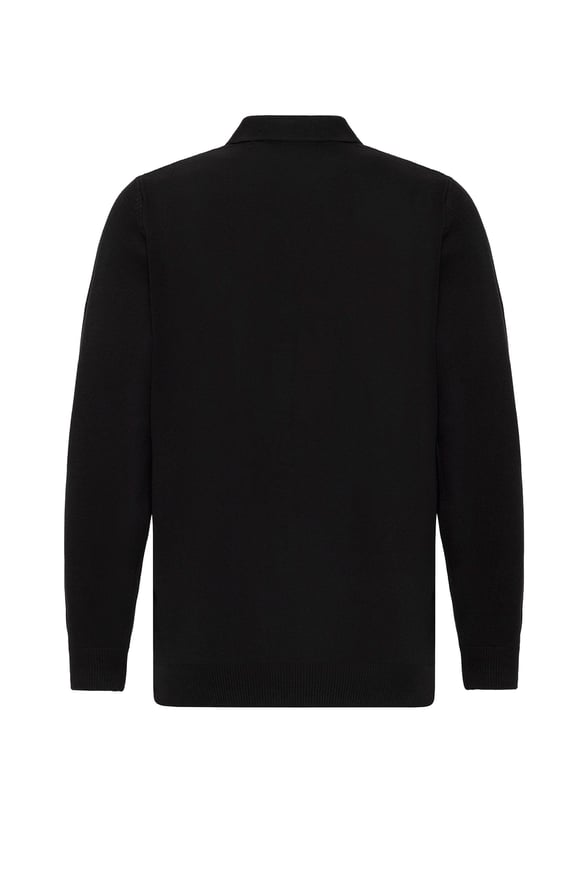 Siyah Regular Desenli Polo Yaka Triko