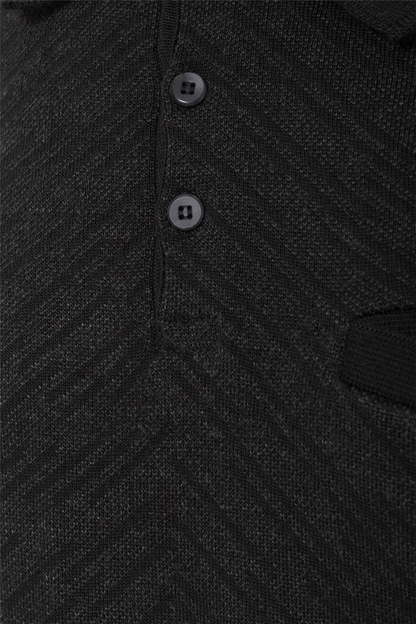 Siyah Regular Desenli Polo Yaka Triko